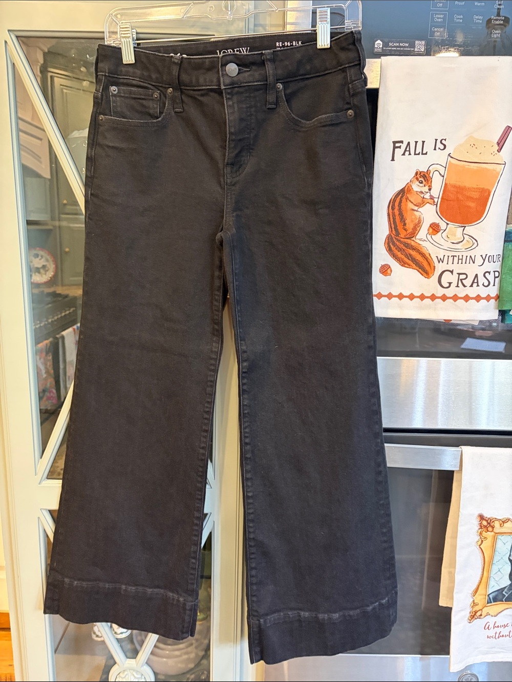 J. Crew Black Wide-Leg Mid Rise Jeans 26P 4P NWOT